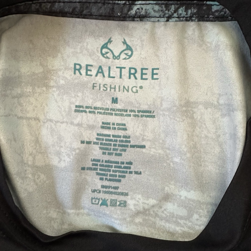 Realtree Fishing Shirt Men's Medium Aqua Blue And Black Recycled Polyester - Picture 4 of 6